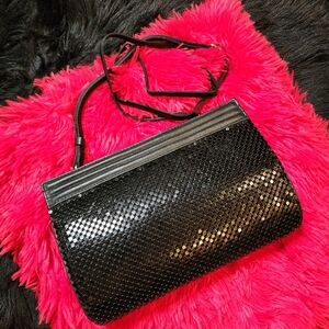 Vintage Whiting And Davis Chainmail Black Crossbody Bag Clutch Shoulder Purse